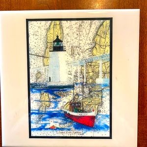 Picture decorative ceramic tile of Newport Harbor, RI lighthouse, 8x8” ARTile